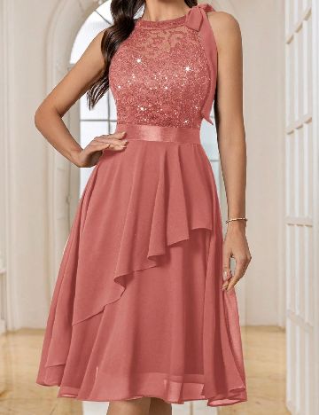 Rochie medie Miusol, roz pudra