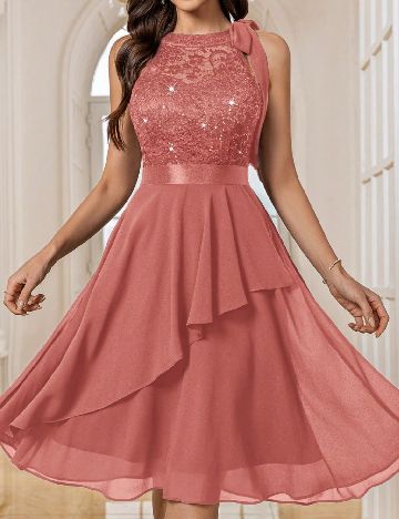 Rochie medie Miusol, roz pudra