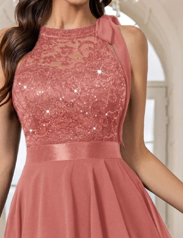 Rochie medie Miusol, roz pudra