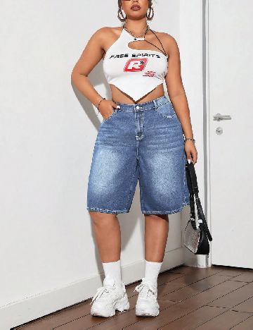 Pantaloni scurti SHEIN CURVE, albastru