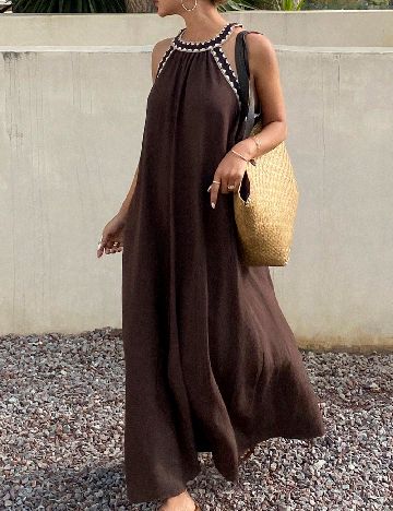 Rochie lunga Dazy, maro