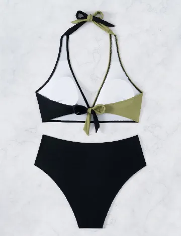 Costum de baie SHEIN, negru/verde
