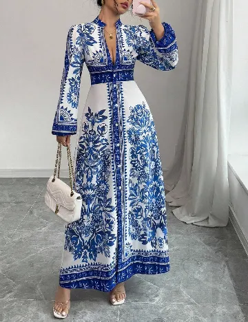 Rochie lunga SHEIN, albastru/alb