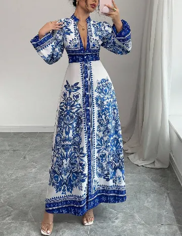 Rochie lunga SHEIN, albastru/alb