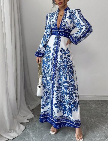 Rochie lunga SHEIN, albastru/alb