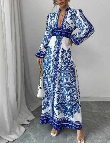 Rochie lunga SHEIN, albastru/alb