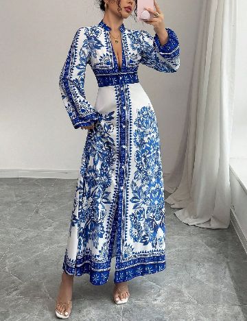 Rochie lunga SHEIN, albastru/alb