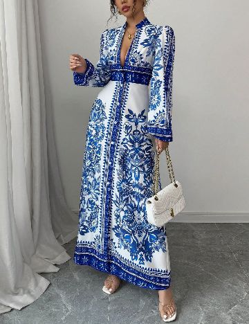 Rochie lunga SHEIN, albastru/alb