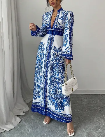 Rochie lunga SHEIN, albastru/alb