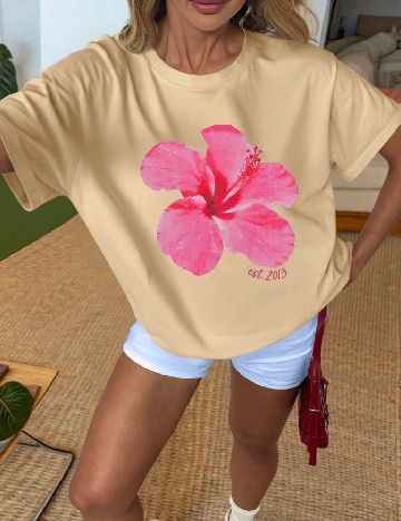 Tricou Oversize SHEIN, maro deschis