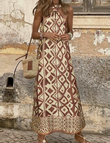 Rochie lunga SHEIN, crem/maro