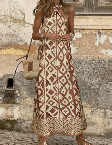 Rochie lunga SHEIN, crem/maro