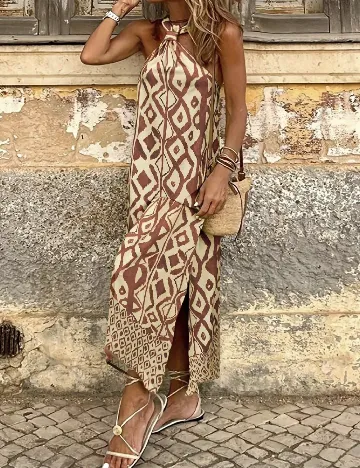 Rochie lunga SHEIN, crem/maro