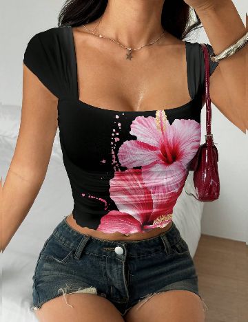 Top SHEIN, floral print