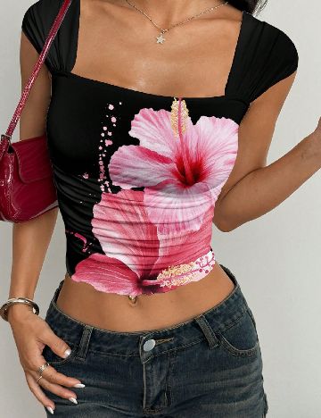 Top SHEIN, floral print
