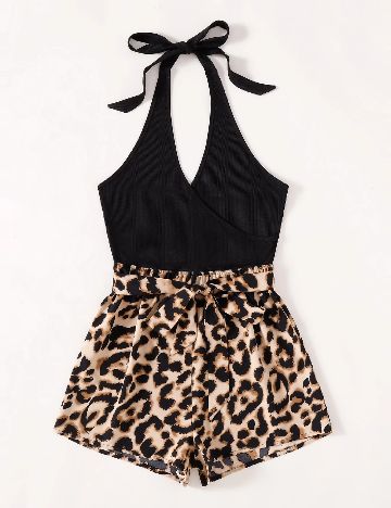 Salopeta SHEIN, negru/animal print