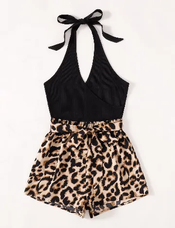 Salopeta SHEIN, negru/animal print