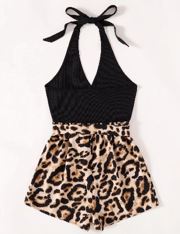 Salopeta SHEIN, negru/animal print