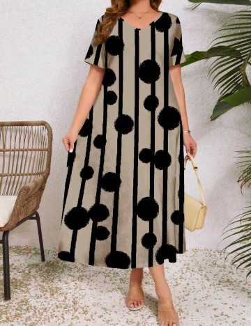 Rochie lunga Emery Rose Curve, bej/negru