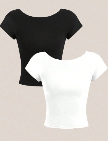Set topuri 2 bucati SHEIN, alb/negru