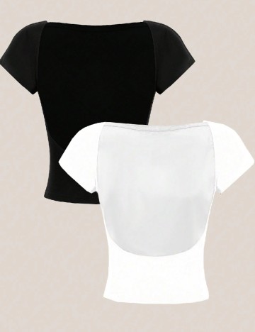 Set topuri 2 bucati SHEIN, alb/negru