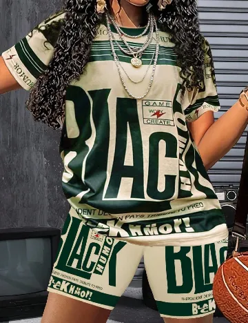 Compleu SHEIN, verde/crem