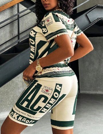 Compleu SHEIN, verde/crem