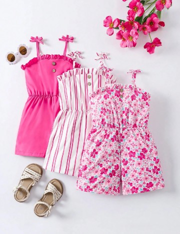 Set salopete 3 bucati Shein Kids, roz