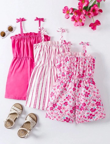 Set salopete 3 bucati Shein Kids, roz