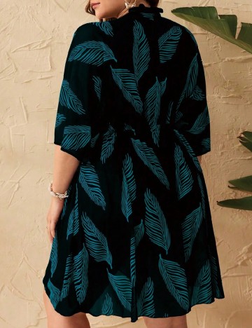 Kimono SHEIN CURVE, negru/albastru