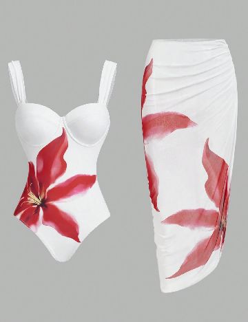 Costum de baie SHEIN, alb/rosu