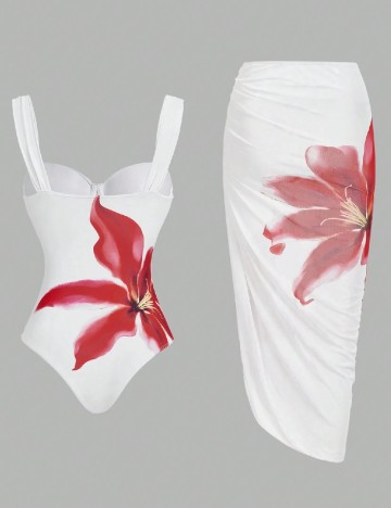 Costum de baie SHEIN, alb/rosu