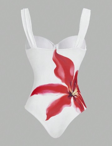 Costum de baie SHEIN, alb/rosu