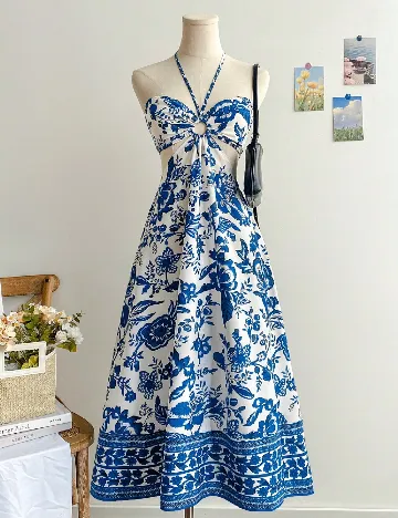 Rochie medie SHEIN, alb/albastru