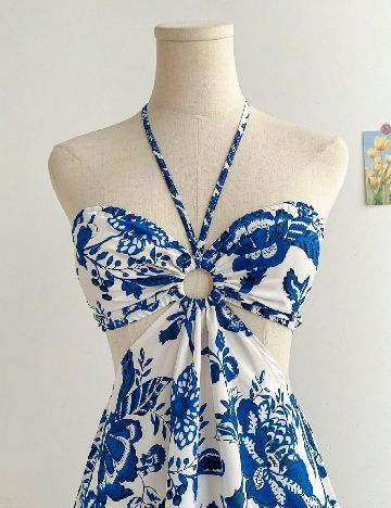 Rochie medie SHEIN, alb/albastru