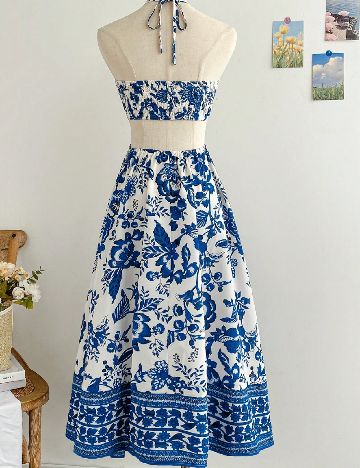 Rochie medie SHEIN, alb/albastru