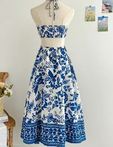 Rochie medie SHEIN, alb/albastru