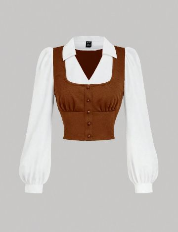 Camasa SHEIN, alb/maro