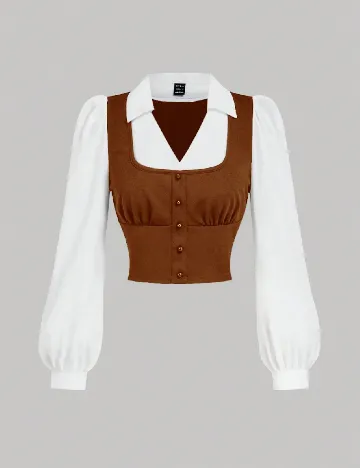 Camasa SHEIN, alb/maro