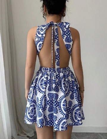 Rochie scurta SHEIN, albastru/alb