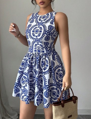 Rochie scurta SHEIN, albastru/alb