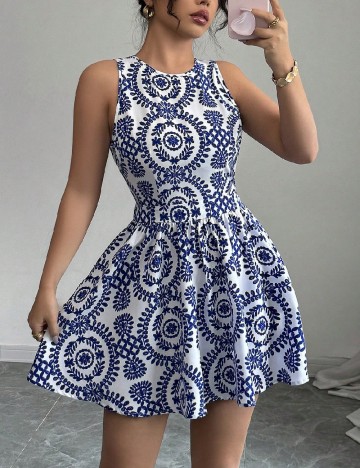 Rochie scurta SHEIN, albastru/alb