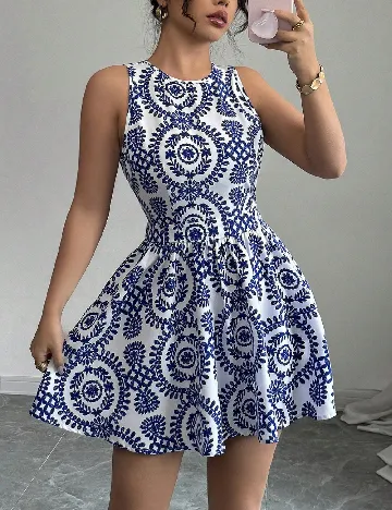 Rochie scurta SHEIN, albastru/alb