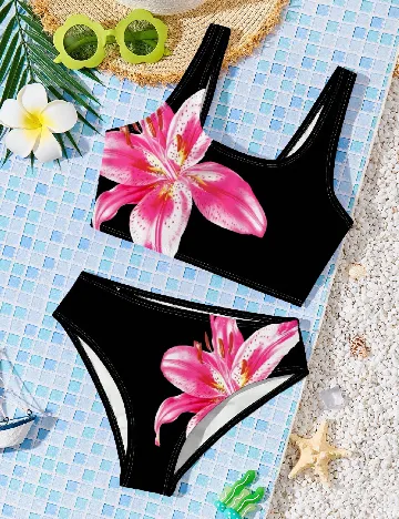 Costum de baie Shein Kids, negru/roz