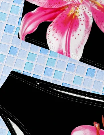 Costum de baie Shein Kids, negru/roz