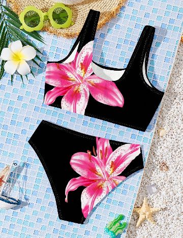 Costum de baie Shein Kids, negru/roz