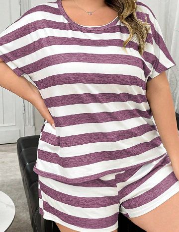 Pijama SHEIN CURVE, mov/alb