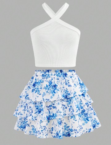 Compleu Shein Kids, alb/albastru