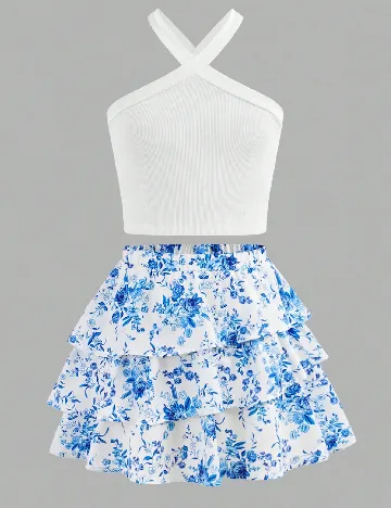 Compleu Shein Kids, alb/albastru