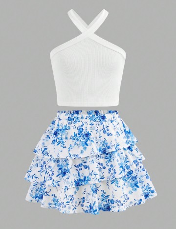 Compleu Shein Kids, alb/albastru